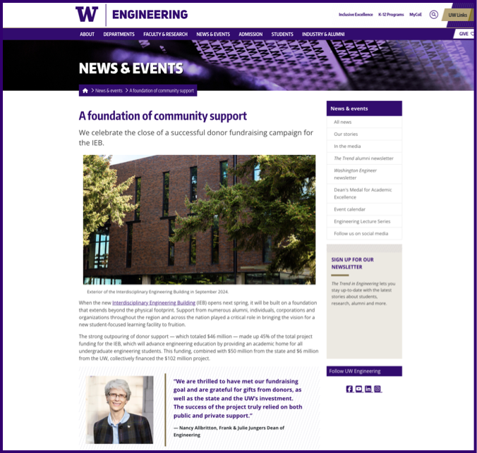 Screenshot of an online news story