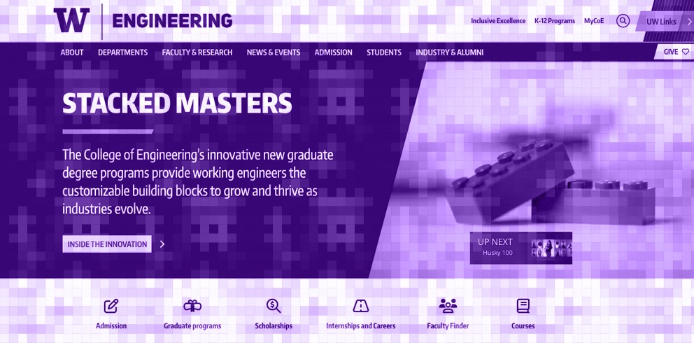 Screenshot of the homepage of the College of Engineering's wesbite with a patterned graphic overlay
