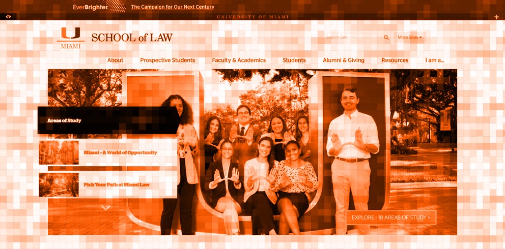 Screenshot of Miami Law's homepage with a graphic overlay