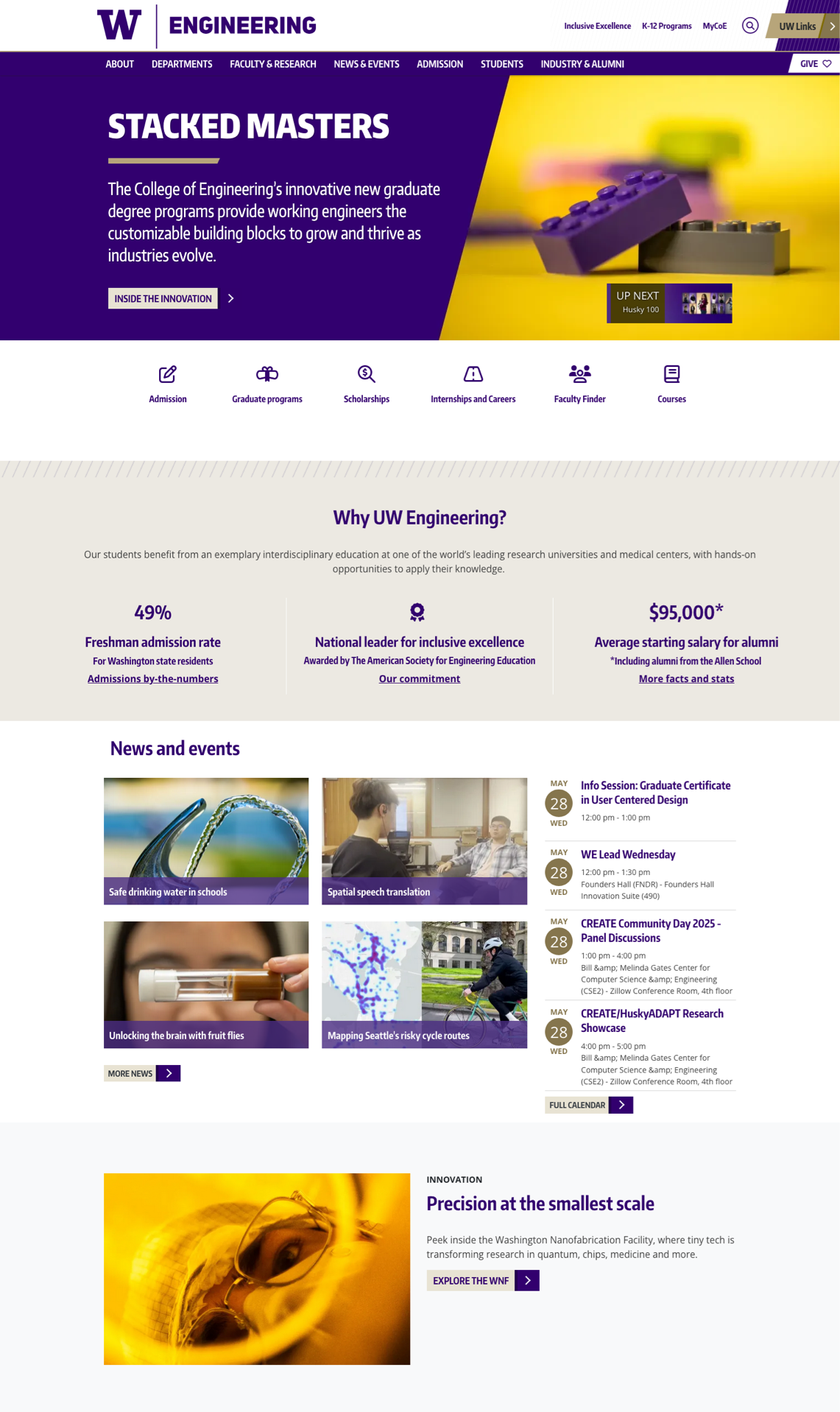 Screenshot of the homepage of the College of Engineering's wesbite